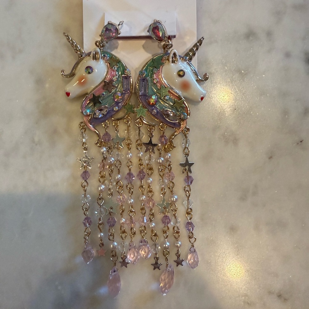 Betsey Johnson Unicorn Earrings with Purple and Gold Accents